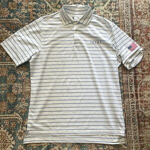 Men’s Fairway & Greene FG Tech Blue White Stripe Trump Golf Polo Small